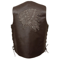 Event Leather ELM3900 Men's Motorcycle Riders Brown Leather Vest with Embossed Native American Head
