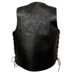 Event Leather ELM3900 Men's Motorcycle Riders Black Leather Vest w/ Embossed American Bald Eagle Head and Stars