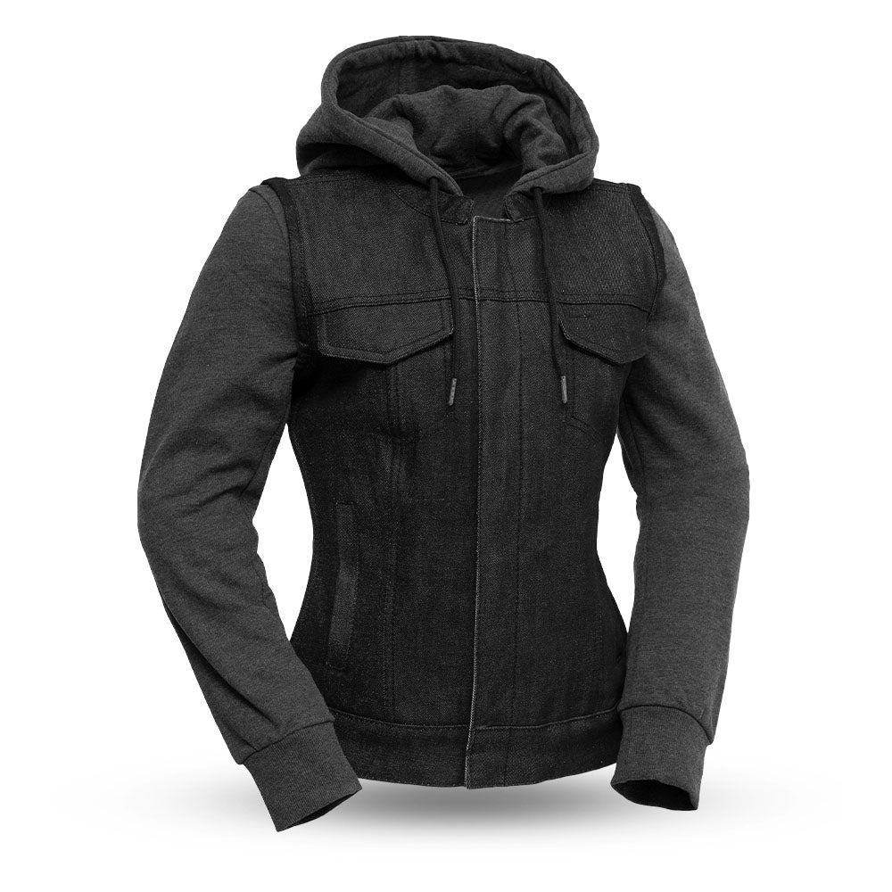 FIL517DMH-Essex Women's Motorcycle Denim Vest with Removable Sweatshirt