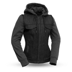 FIL517DMH-Essex Women's Motorcycle Denim Vest with Removable Sweatshirt