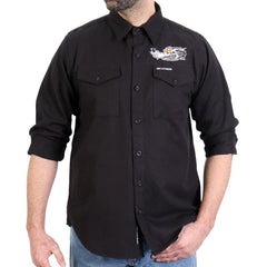 Hot Leathers FLM2115 Men's Black Race Wolf Long Sleeve Flannel Shirt