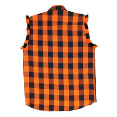 Hot Leathers FLM5210 Men's Sleeveless Fringe Orange and Black Flannel Shirt