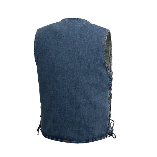 FIM618DM-Gambler Men's Motorcycle Denim Vest