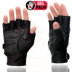 Milwaukee Leather MG7585 Men's Black Leather Full Panel Fingerless Gloves with Gel Palm
