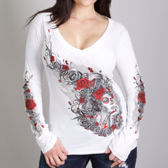 Hot Leathers GLC3412 Sugar Woman V-Neck Long White Sleeve Shirt