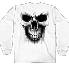 Hot Leathers GMD2241 Mens 'Ghost Skull' White Long Sleeve Shirt