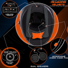 Milwaukee Helmets H520 Titanium and Red Chit-Chat Full Face Wireless Motorcycle Helmet-Stream Music-Phone Calls