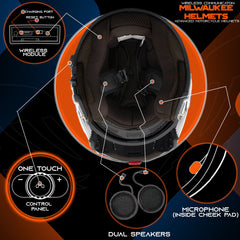 Milwaukee Helmets H7000 Glossy Black Mayday Modular Full Face Wireless Motorcycle Helmet-Stream Music-Phone Calls
