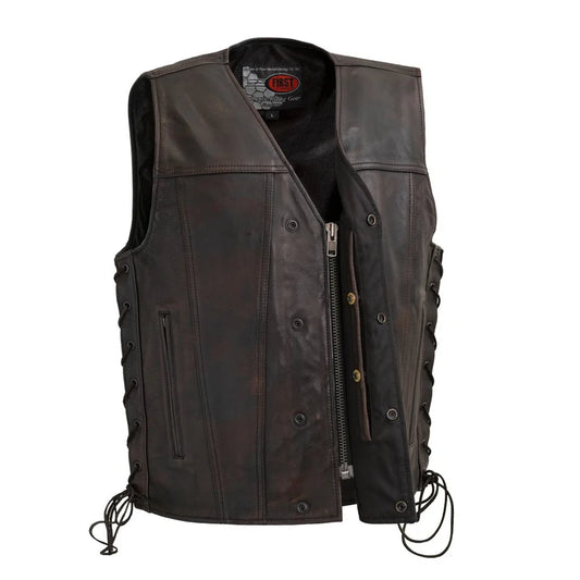 FIM619CV-COPR-High Roller Men's Motorcycle Leather Vest
