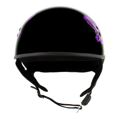 Hot Leathers HLD1007 Black Out Eagle Gloss Black Motorcycle DOT Skull Cap Half Helmet Biker