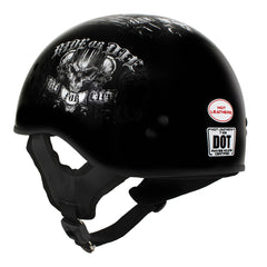 Hot Leathers HLD1016 Ride or Die Gloss Black Motorcycle DOT Skull Cap Half Helmet Biker