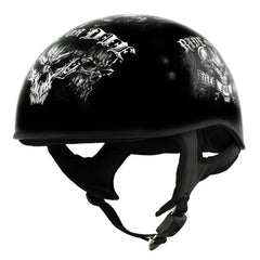 Hot Leathers HLD1016 Ride or Die Gloss Black Motorcycle DOT Skull Cap Half Helmet Biker