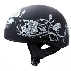 Hot Leathers HLD1021 Lady Rider Flat Black Motorcycle DOT Approved Skull Cap Half Biker Helmet