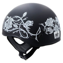 Hot Leathers HLD1021 Lady Rider Flat Black Motorcycle DOT Approved Skull Cap Half Biker Helmet
