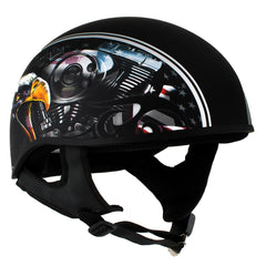 Hot Leathers HLD1023 V-Twin Eagle Flat Black Motorcycle DOT Skull Cap Half Helmet Biker
