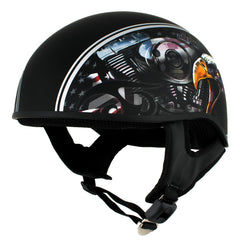 Hot Leathers HLD1023 V-Twin Eagle Flat Black Motorcycle DOT Skull Cap Half Helmet for Men and Women Biker