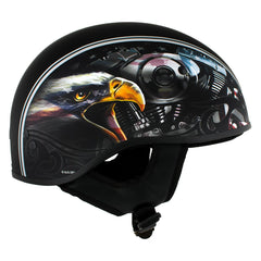 Hot Leathers HLD1023 V-Twin Eagle Flat Black Motorcycle DOT Skull Cap Half Helmet for Men and Women Biker