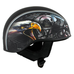 Hot Leathers HLD1023 V-Twin Eagle Flat Black Motorcycle DOT Skull Cap Half Helmet for Men and Women Biker