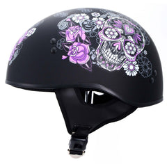 Hot Leathers HLD1031 Sugar Skull Flat Black Motorcycle DOT Approved Skull Cap Half Biker Helmet