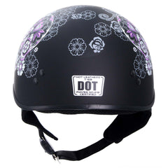 Hot Leathers HLD1031 Sugar Skull Flat Black Motorcycle DOT Approved Skull Cap Half Biker Helmet