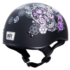 Hot Leathers HLD1031 Sugar Skull Flat Black Motorcycle DOT Approved Skull Cap Half Biker Helmet