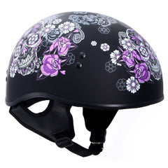 Hot Leathers HLD1031 Sugar Skull Flat Black Motorcycle DOT Approved Skull Cap Half Biker Helmet