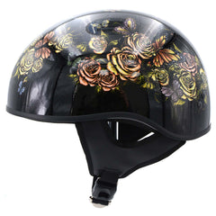 Hot Leathers HLD1034 Butterfly Lock Gloss Black Motorcycle DOT Approved Skull Cap Half Biker Helmet