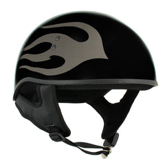 Hot Leathers HLD1036 Silver Flames Gloss Black Motorcycle DOT Approved Skull Cap Half Helmet