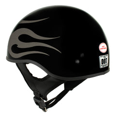 Hot Leathers HLD1036 Silver Flames Gloss Black Motorcycle DOT Approved Skull Cap Half Helmet for Men and Women Biker