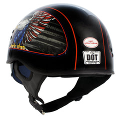 Hot Leathers HLD1037 Gloss Black Up Wing Eagle USA Advanced DOT Unisex Half Helmet w/ Drop Down Visor