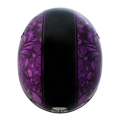 Hot Leathers HLD1039 Gloss Black Purple Skull Bouquet Advanced DOT Unisex Half Helmet w/ Drop Down Visor