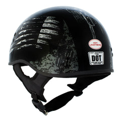 Hot Leathers HLD1043 Gloss Black Black and White Warrior Bullet Advanced DOT Skull Half Helmet