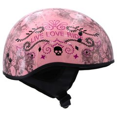 Hot Leathers HLD1048 Live, Love Ride Gloss Pink Motorcycle DOT Approved Skull Cap Half Biker Helmet