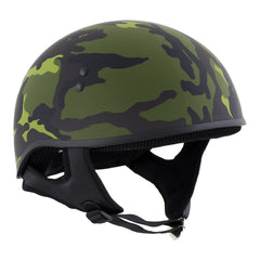 Hot Leathers HLD1049 Camo Matte Green Motorcycle Skull Cap Half Helmet DOT Approved