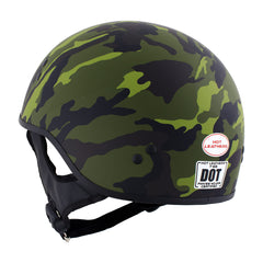 Hot Leathers HLD1049 Camo Matte Green Motorcycle Skull Cap Half Helmet DOT Approved