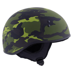 Hot Leathers HLD1049 Camo Matte Green Motorcycle Skull Cap Half Helmet DOT Approved