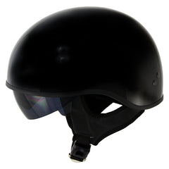 Hot Leathers T72 Black Widow Gloss Black Motorcycle Half Helmet Biker w/ Drop Down Visor