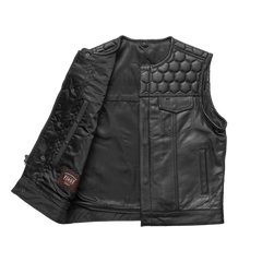 FIM049CDM-BLK-Hornet Men's Club Style Leather Vest