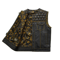 FIM049CDM-GLD-Hornet Men's Club Style Leather Vest