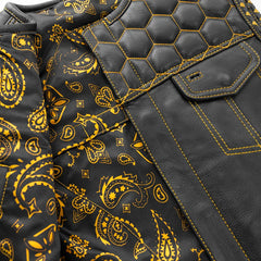 FIM049CDM-GLD-Hornet Men's Club Style Leather Vest