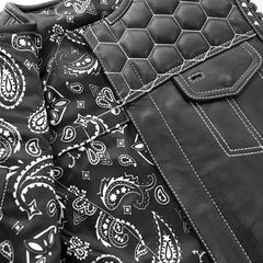 FIM049CDM-WHT-Hornet Men's Club Style Leather Vest