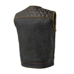 FIM049CDM-GLD-Hornet Men's Club Style Leather Vest