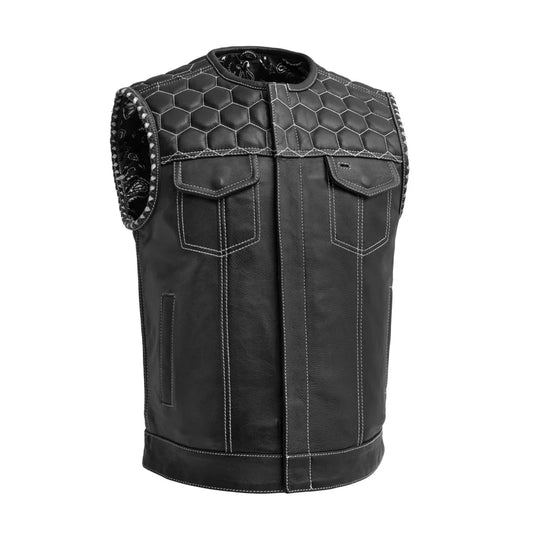 FIM049CDM-WHT-Hornet Men's Club Style Leather Vest