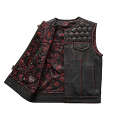 FIM049DM-RED-Hornet Men's Club Style Leather Vest