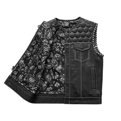 FIM049CDM-WHT-Hornet Men's Club Style Leather Vest