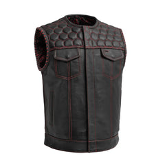 FIM049DM-RED-Hornet Men's Club Style Leather Vest