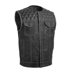 FIM049PERF-BLKWH-Hornet Perforated Men's Club Style Leather Vest
