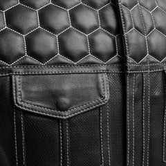FIM049PERF-BLKWH-Hornet Perforated Men's Club Style Leather Vest