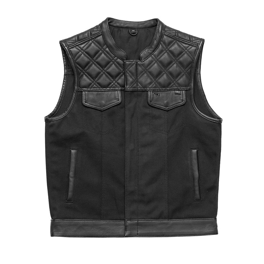 FIM664CNVQ-Hunt Club Motorcycle Leather Canvas Vest Black