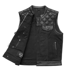 FIM664CNVQ-Hunt Club Motorcycle Leather Canvas Vest Black